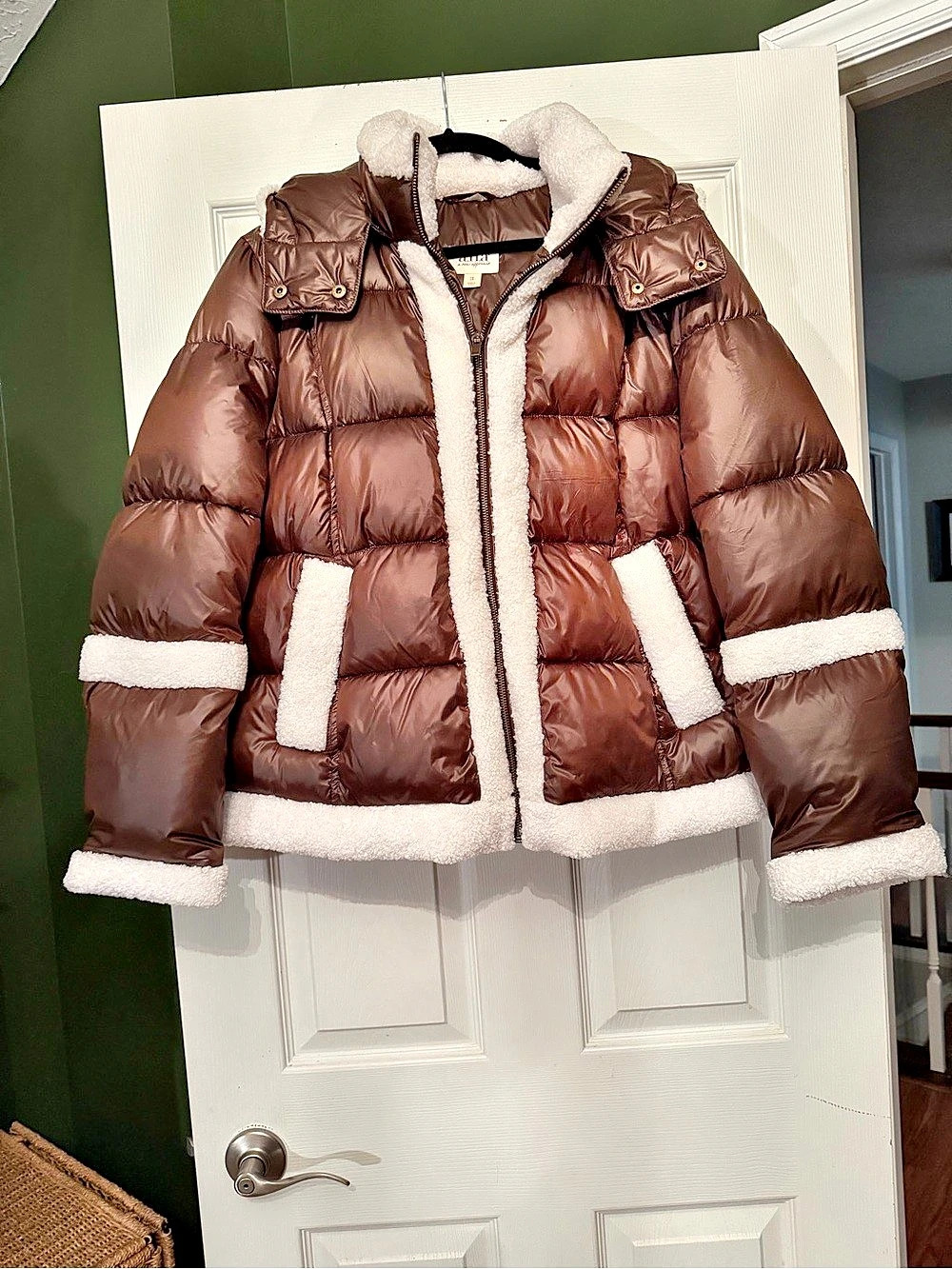 Quilted Faux Shearling Jacket Brown 1X NWT